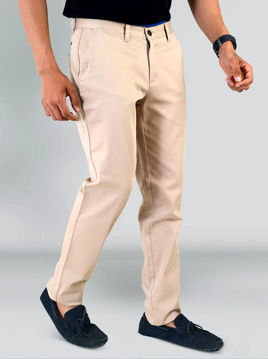 Taupe Self Textured Slim Fit Chinos | JadeBlue