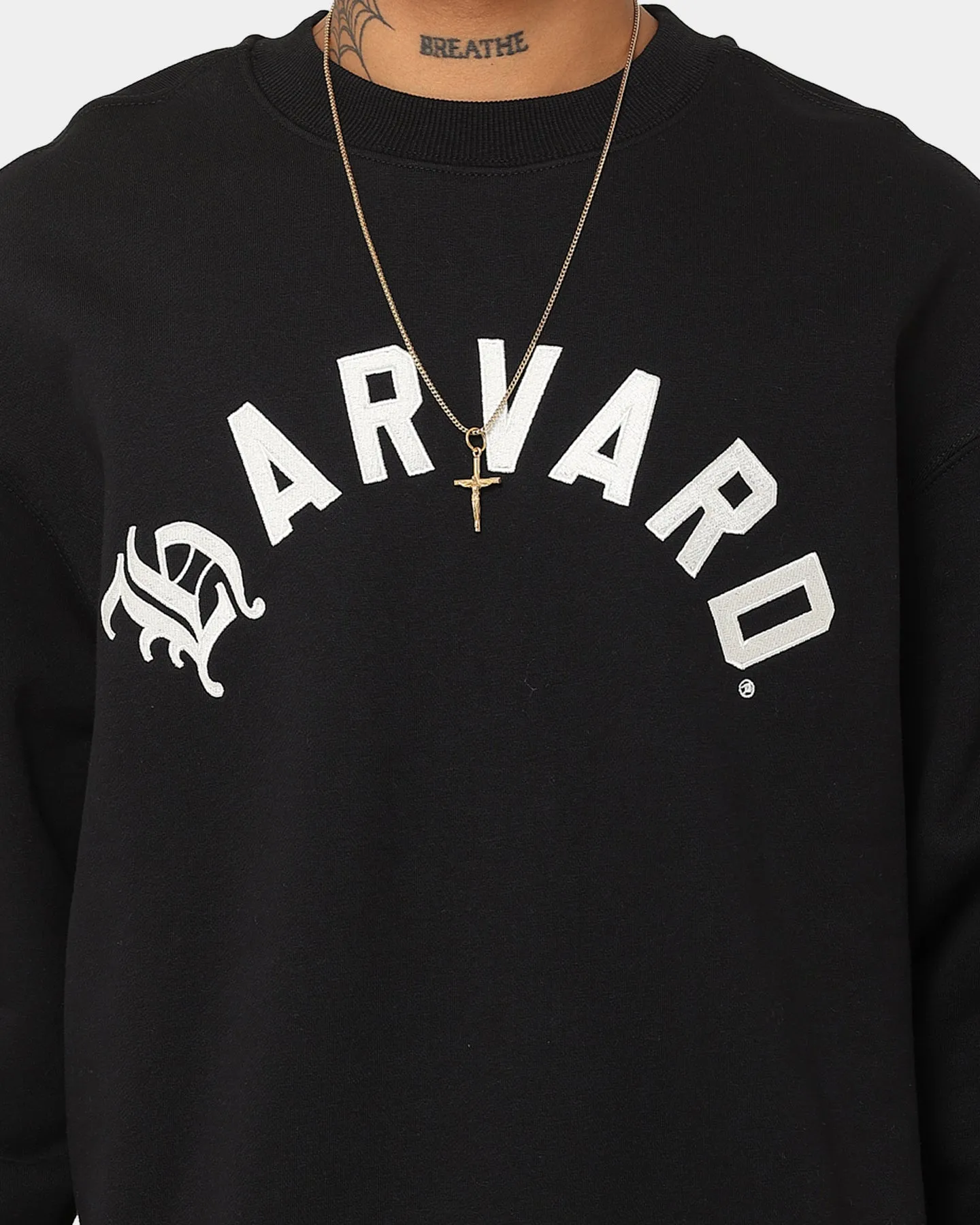 The New Establishment Contemporary Logo Harvard Crewneck Black