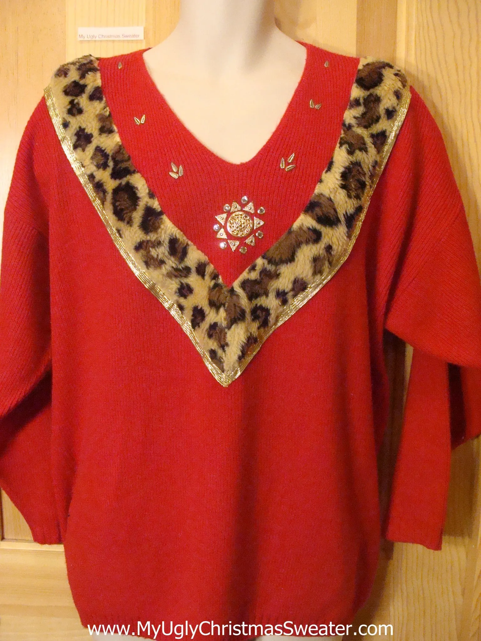 Ugly Christmas Sweater 80s Glam Leopard Fur