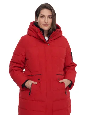 Vegan Down  Mid-Length Parka | Crimson