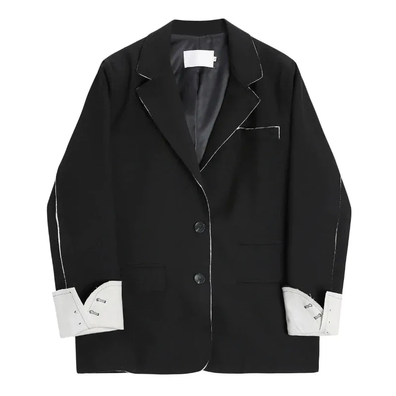 Wenkouban-Winter outfits Christmas Black Friday Lapel Collar Roll Sleeve Oversized Black Suit Jacket