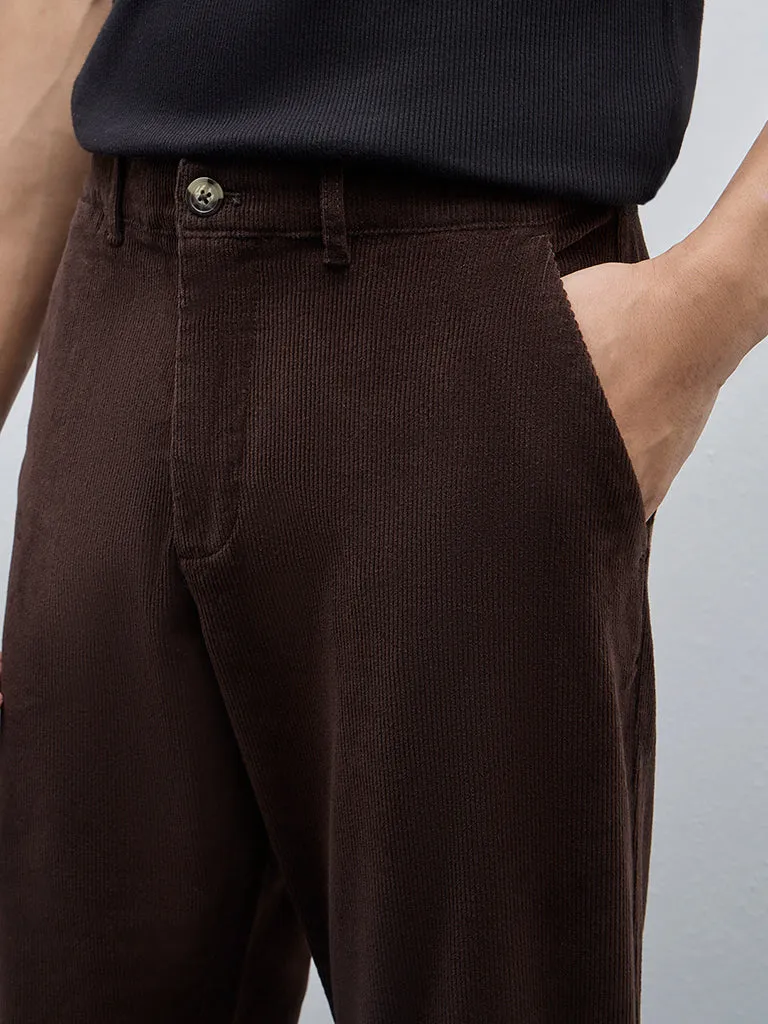 WES Casuals Dark Brown Relaxed-Fit Mid-Rise Cotton Chinos