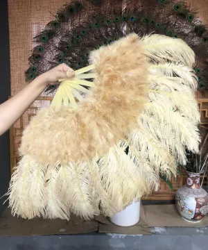 wheat Marabou Ostrich Feather fan 21"x 38"