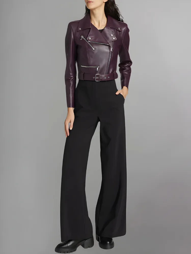 Women's Cropped Leather Biker Jacket