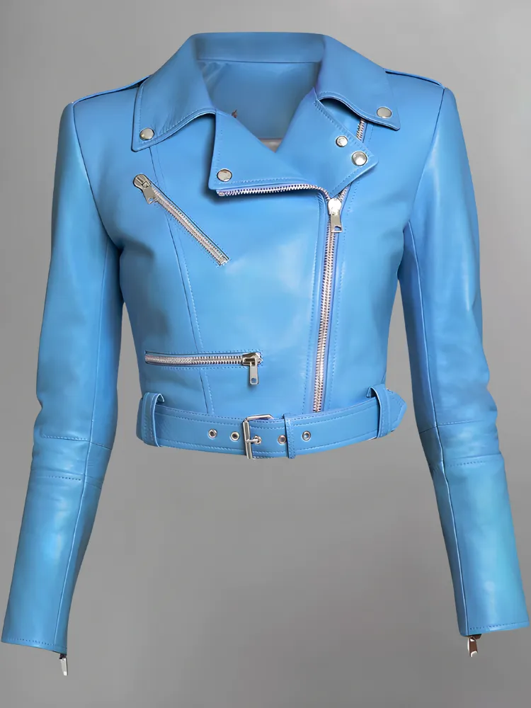 Women's Cropped Leather Biker Jacket