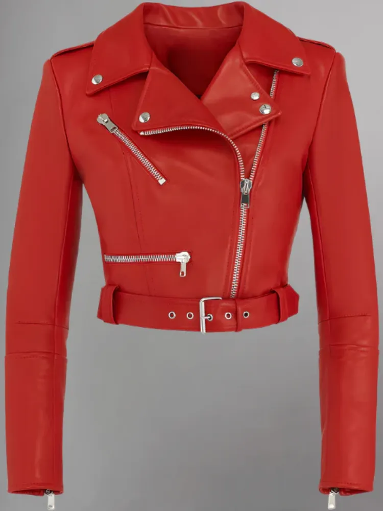 Women's Cropped Leather Biker Jacket