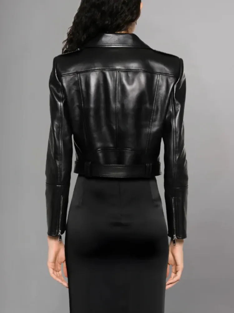 Women's Cropped Leather Biker Jacket