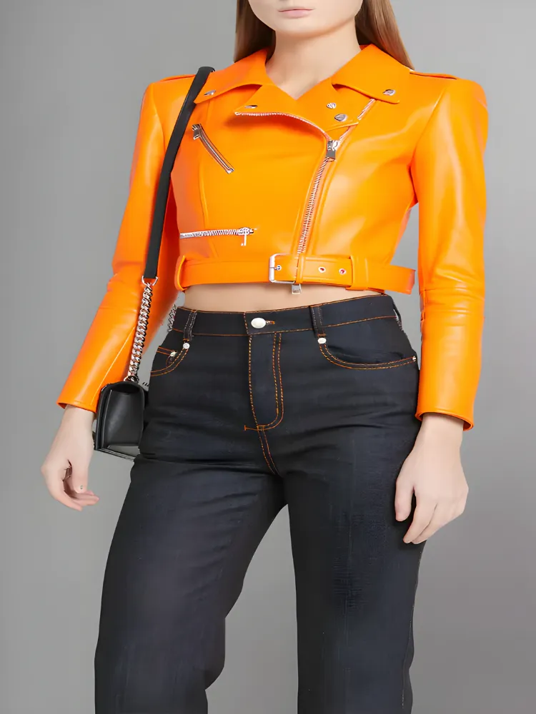 Women's Cropped Leather Biker Jacket