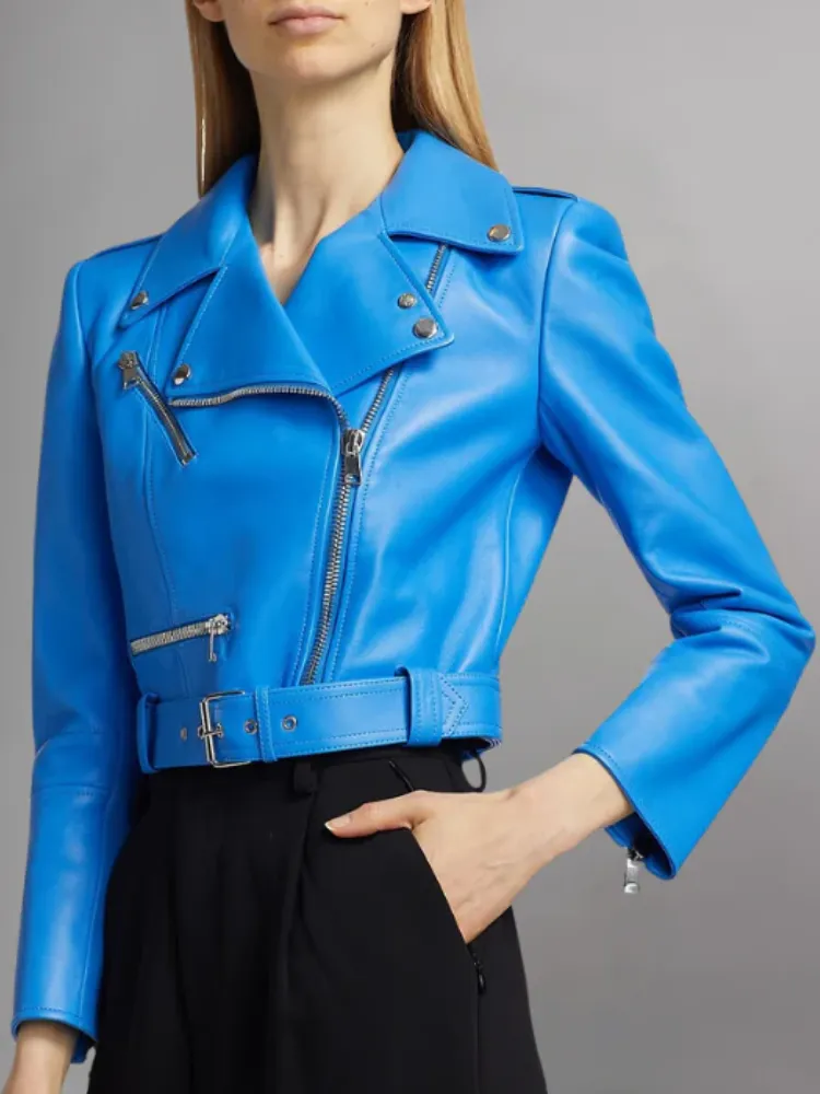 Women's Cropped Leather Biker Jacket