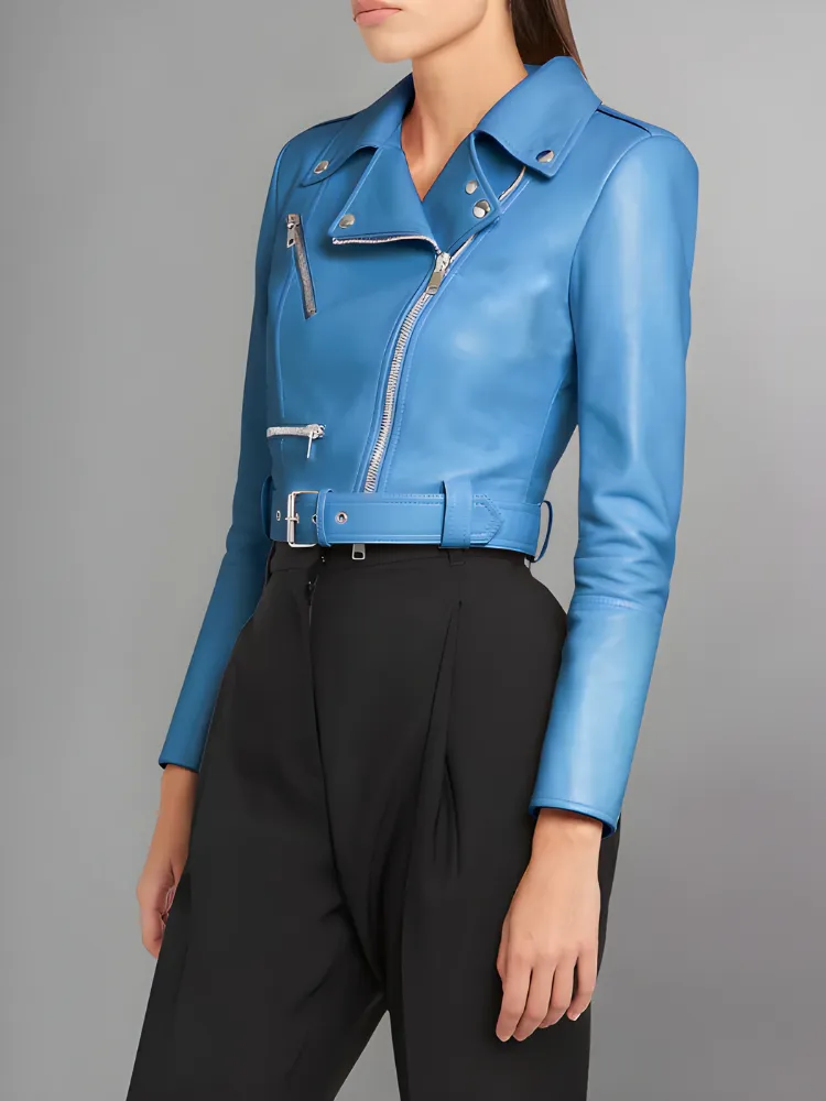 Women's Cropped Leather Biker Jacket