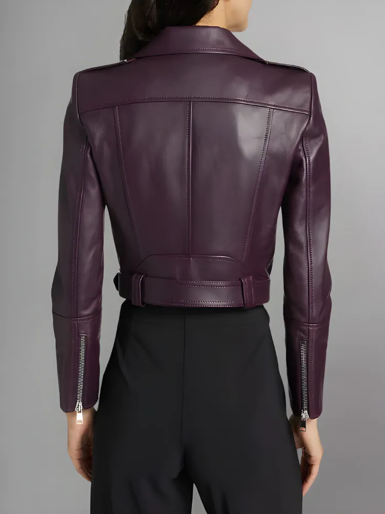 Women's Cropped Leather Biker Jacket