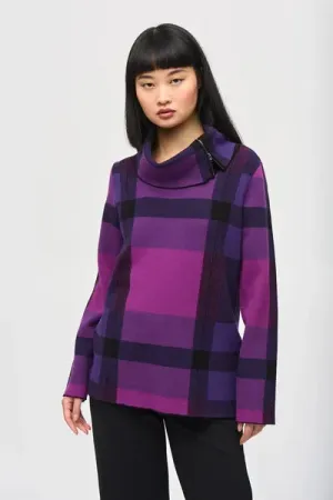 Women's Joseph Ribkoff | Plaid Jacquard Cowl Neck Sweater | Purple