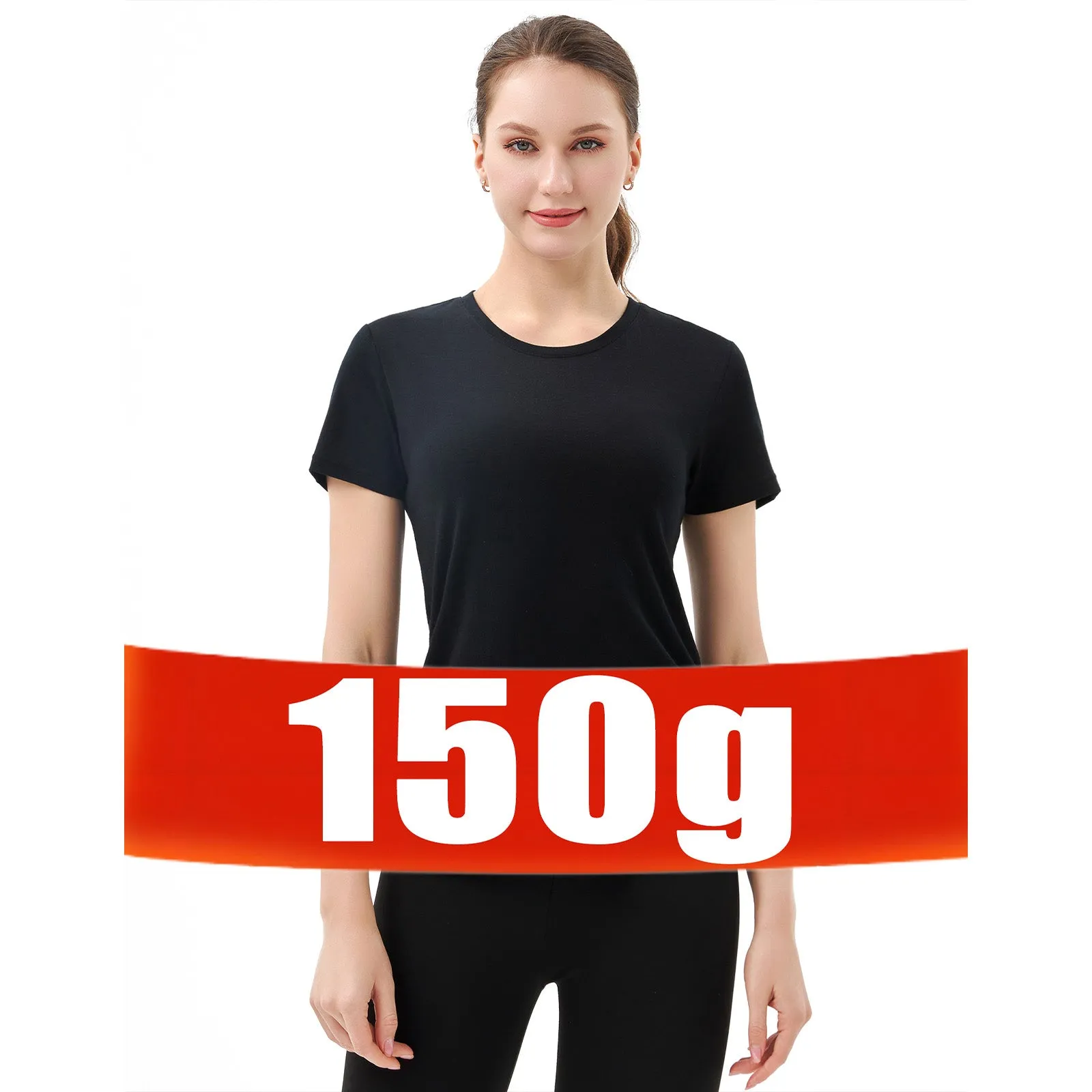 Women's Merino 150g Wool&Tencel Short Sleeve T-Shirt Black