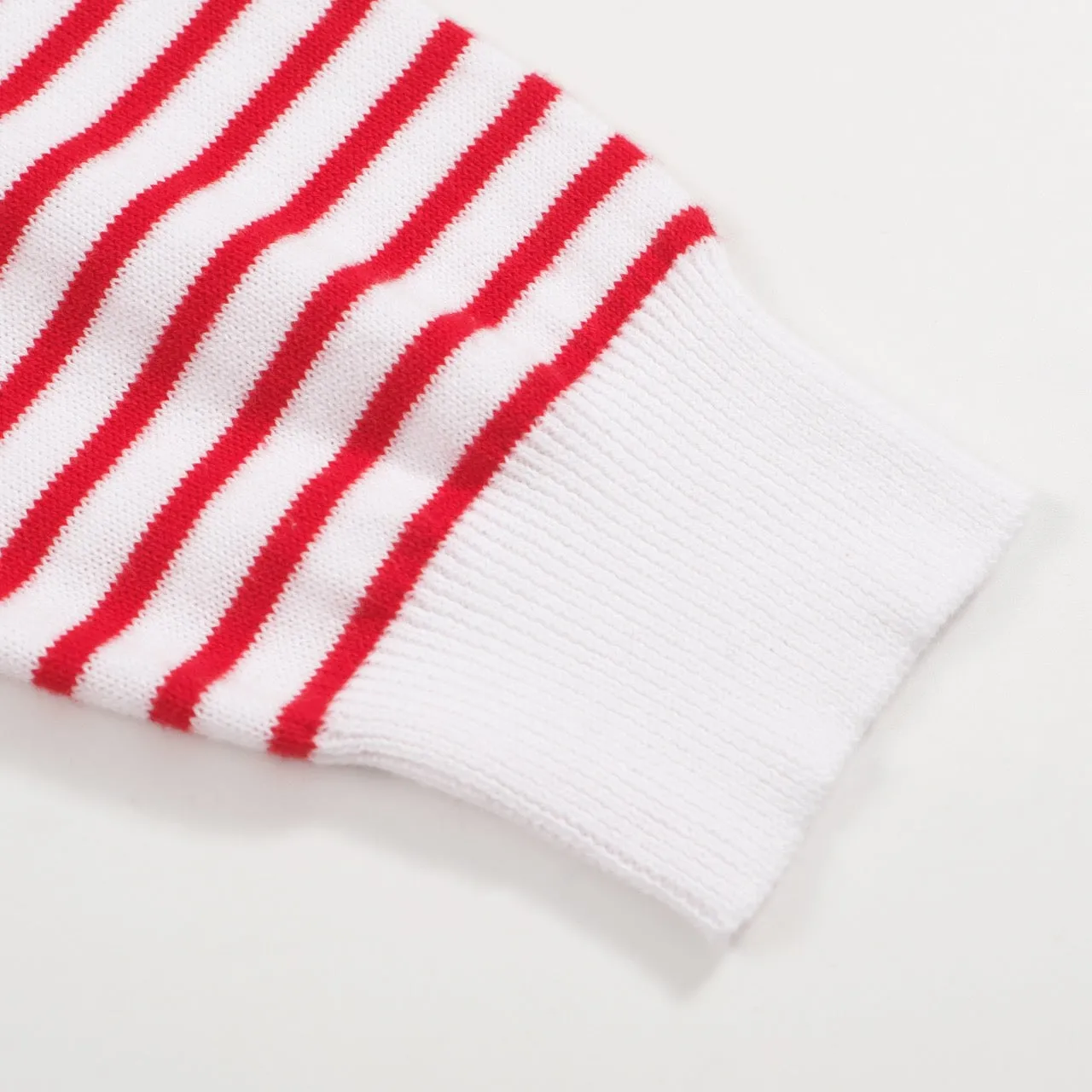 Women's red  Knitted T-shirt with Horizontal striped sleeves